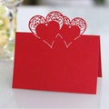 Laser-cut red pearlescent place card featuring hollow heart design for romantic events - Pearlescent Red