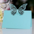 Elegant light blue laser-cut butterfly place card with pearlescent finish for weddings - Tiffany Blue