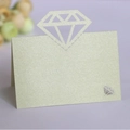 Champagne gold laser-cut diamond place card with shimmer pearlescent texture for weddings - Emerald Green