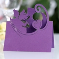 Purple laser-cut place card with angel and heart motifs for wedding decorations - Dark Purple