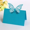 Vibrant blue laser-cut butterfly place card with 3D hollow design and name writing space - Sky Blue