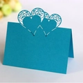 Sky blue laser cut place card with triple hollow heart design for wedding tables - Sky Blue