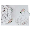 Faire-part de mariage blanc découpé au laser avec carte RSVP et motifs floraux élégants - Blanc
