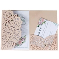 Faire-part mariage rose découpé au laser en vert foncé et or avec carte RSVP - Rose