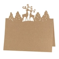 Laser cut kraft paper place card featuring a reindeer and pine tree silhouette design - Kraft Paper