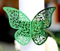 Detail of laser-cut butterfly napkin ring in metallic green with floral vine patterns - Mirror Dark Green