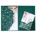 Faire-part de mariage vert foncé découpé au laser avec motif rose et cartes RSVP - Vert Foncé