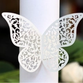 Rond de serviette papillon blanc découpé au laser avec motifs de vignes évidés - Blanc