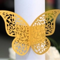 Rond de serviette papillon doré découpé au laser avec motifs de fleurs pour mariage - Doré