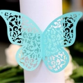 Elegant laser-cut butterfly napkin ring in tiffany blue with intricate floral patterns - Turquoise Blue