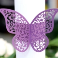 Laser-cut purple paper butterfly napkin ring featuring intricate vine patterns - Dark Purple