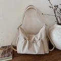 Chic beige half-moon shoulder bag in soft matte PU leather with drawstring pocket - White