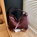 Retro burgundy large tote bag in matte suede with decorative criss-cross straps - No Pendant / Burgundy