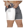 Men's dual-layer athletic shorts in dark grey with white compression liner and phone pocket - Dark Grey With White Lining
