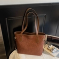 Brown suede tote bag with cartoon dog embossed pattern and leather handle details - Brown No Pendant