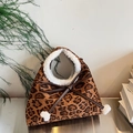 Vintage leopard print handbag with white faux fur handle and decorative plush pom-poms - Leopard Print