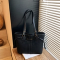 Sac fourre-tout noir tendance en daim et cuir avec détails de rivets dorés - Noir sans Pendentif