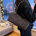Deep grey suede shoulder bag featuring a minimalist large capacity rectangular design - Gray