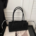 Sac sous le bras rectangulaire noir minimaliste en cuir PU mat à longues anses - Noir