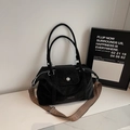 Vintage black matte hobo bag with wide woven shoulder strap and round handles - Black without Pendant