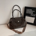 Dark brown large capacity PU leather pillow bag with stylish wide ethnic shoulder strap - Coffee No Charm