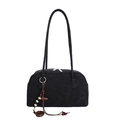 Schwarze Vintage Wildleder-Schultertasche mit langen Riemen und Perlenanhänger - Mit Anhänger / Schwarz