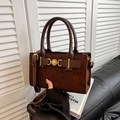 Brown suede crossbody bag with vintage golden heart buckle and leather strap - Brown