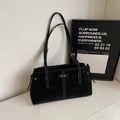 Vintage black tote bag with white contrast stitching and adjustable shoulder strap - Black without Pendant