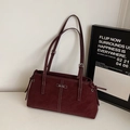 Vintage burgundy large tote bag with contrast stitching and drawstring details - Wine Red Without Pendant