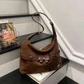 Dark brown suede tote bag with leather bow and star patches on a black shelf - Coffee without Pendant