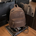 Sac à dos marron foncé rétro avec coutures contrastées en cuir vieilli - Marron