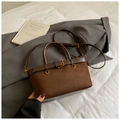 Deep brown patchwork tote bag in matte suede with vintage gold buckle and top handles - Suede Brown Without Pendant