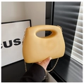 Detail of yellow matte acrylic handbag with oval handle and gold chain strap - Yellow