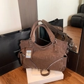 Vintage bruine matte shopper met ritsdetails en zilveren metalen ringen voor dames - Bruin