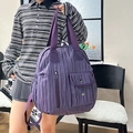 Mochila tote violeta grande de nailon con bolsillos múltiples y textura impermeable - Morado