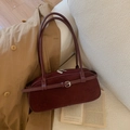 Retro burgundy suede shoulder bag with leather trim and stylish vintage handle - Red