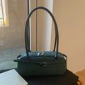 Deep green suede rectangular handbag with silver hardware and vintage shoulder strap - Turquoise Green