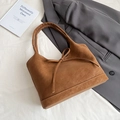 Brown faux suede hobo tote bag with a decorative bow knot and retro minimalist design - Brown