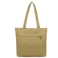 Macro detail of khaki waterproof tote bag showing front zipper pocket and nylon texture - Khaki