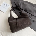 Deep brown suede tote bag with elegant leather bow detail and minimalist design - Brown