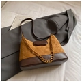 Quilted faux suede hobo bag in mustard yellow and brown with gold chain strap - Brown No Pendant