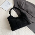 Black suede tote bag with bow detail and long shoulder straps in a minimalist style - Black