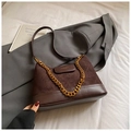 Retro coffee brown quilted handbag with metal chain strap and leather patchwork detail - Brown No Pendant