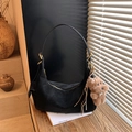 Black suede hobo shoulder bag with gold hardware and a cute brown plush dog charm - Black with Pendant