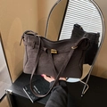 Vintage dark brown suede tote bag with elegant gold buckle and shoulder strap - Brown