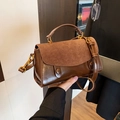 Brown vintage handbag in mixed smooth leather and matte suede with gold hardware - Frosted Splicing Brown (TY-1841)