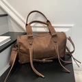 Vintage dark brown distressed motorcycle tote bag with fringe and stud details - Brown