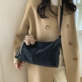 Vintage black crossbody bag in matte suede with a cute brown bear charm accessory - Black with Pendant