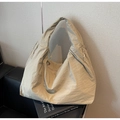Large beige pleated tote bag with a minimalist slouchy hobo design for casual use - Khaki