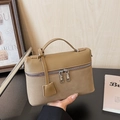 Chic khaki faux leather crossbody bag with dual silver zippers and litchi texture - Khaki